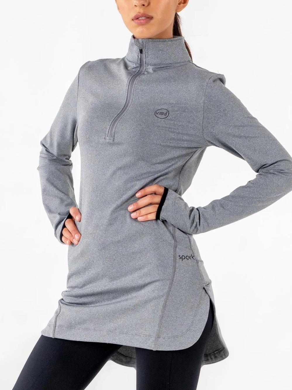 VEIL Spark Half Zip Athletic Pullover Gray Performance Running Workout Top